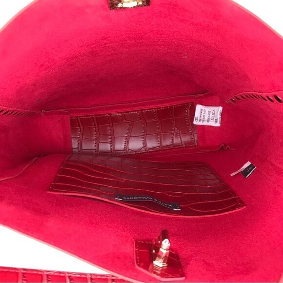 Kate & Mallory Red Studded Croc Embossed Faux Leather Shoulder Bag and Pouch - Picture 14 of 16